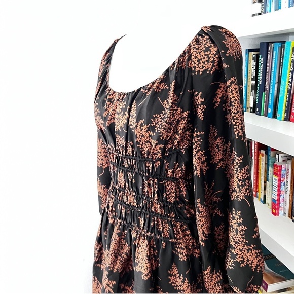 Rebecca Taylor Arden Fern Silk MIDI Dress Black/Copper Colored floral print L - Picture 4 of 16